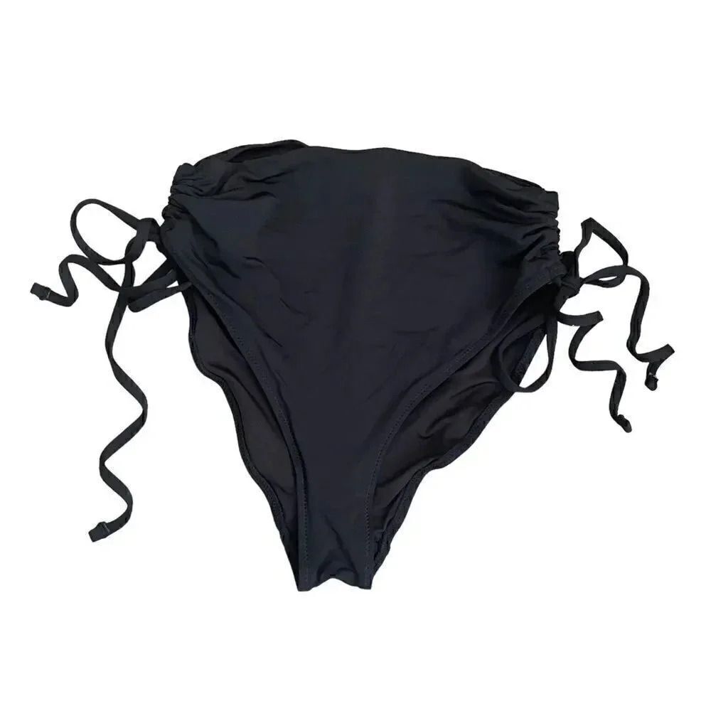 Black Brazilian High Waist Swimming Suit Bottoms Rutched SZ XS